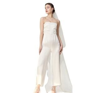NWT Silk Maison Side Slit Silk Culotte Jumpsuit Pearl‎ White SizeXS